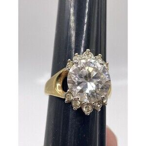 Vintage Style Halo Cocktail Ring CZ 18k Plated Large round Stone Statement Sz 8